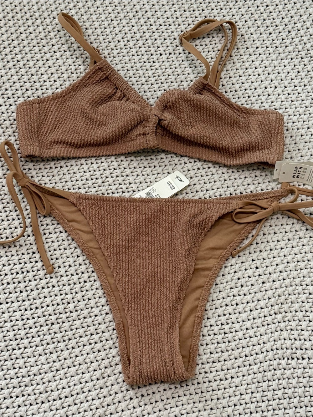 aerie Brown Textured Tie-Side Bikini Set